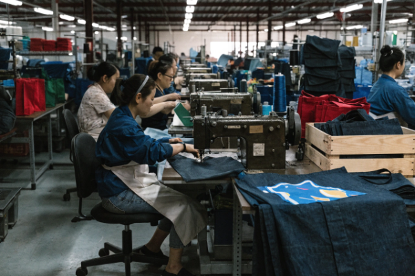 factory production line for custom tote bags