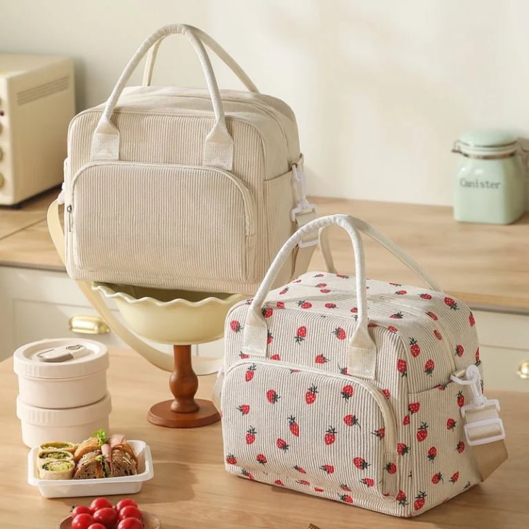 Custom Insulated Corduroy Lunch Cooler Bag For Picnic