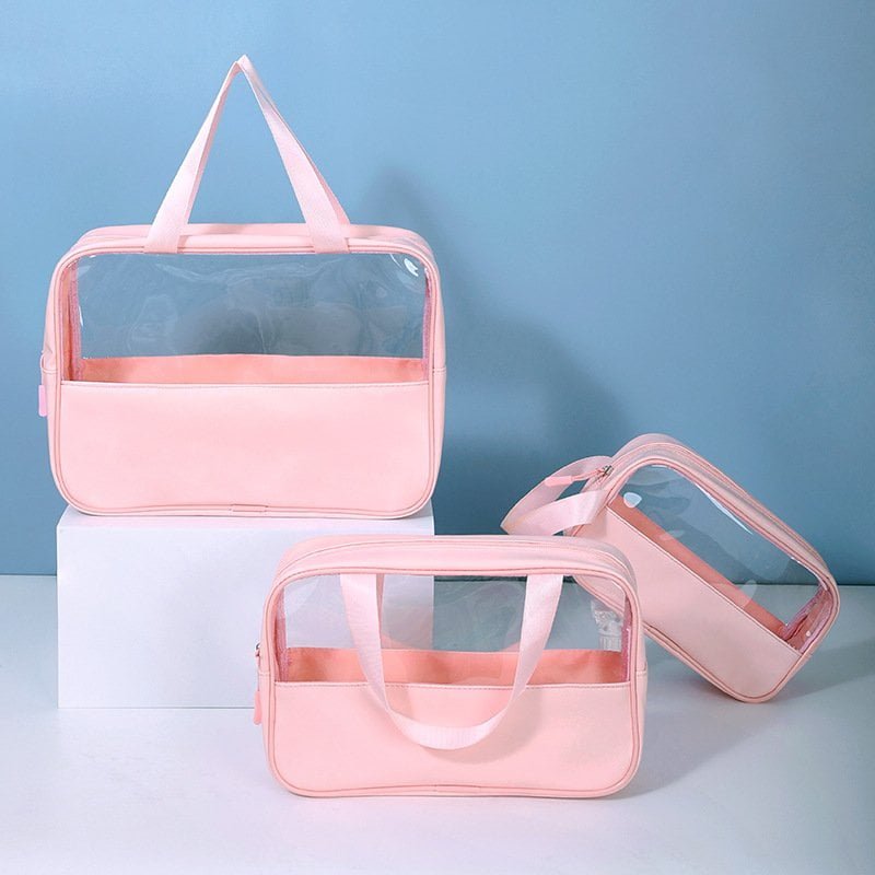 pink transparent travel cosmetic bag​