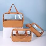 brown transparent cosmetic travel bag