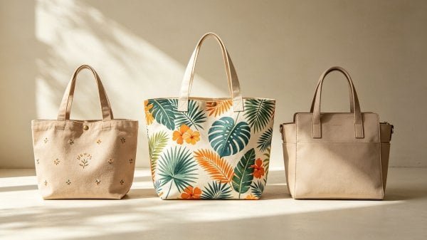 three styles tote bags display
