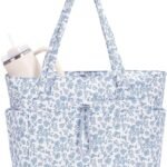 blue flower puffer tote bag