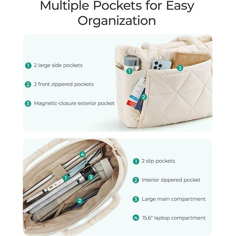 Multiple pockets Puffer Tote Bag