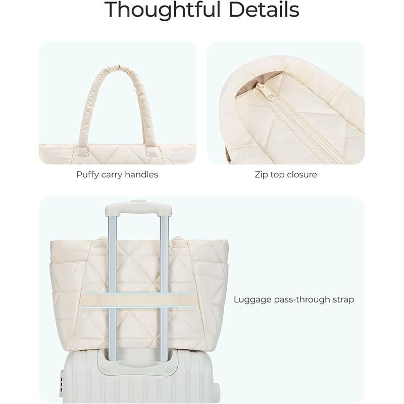 Luggage pass-through strap Puffer Tote Bag
