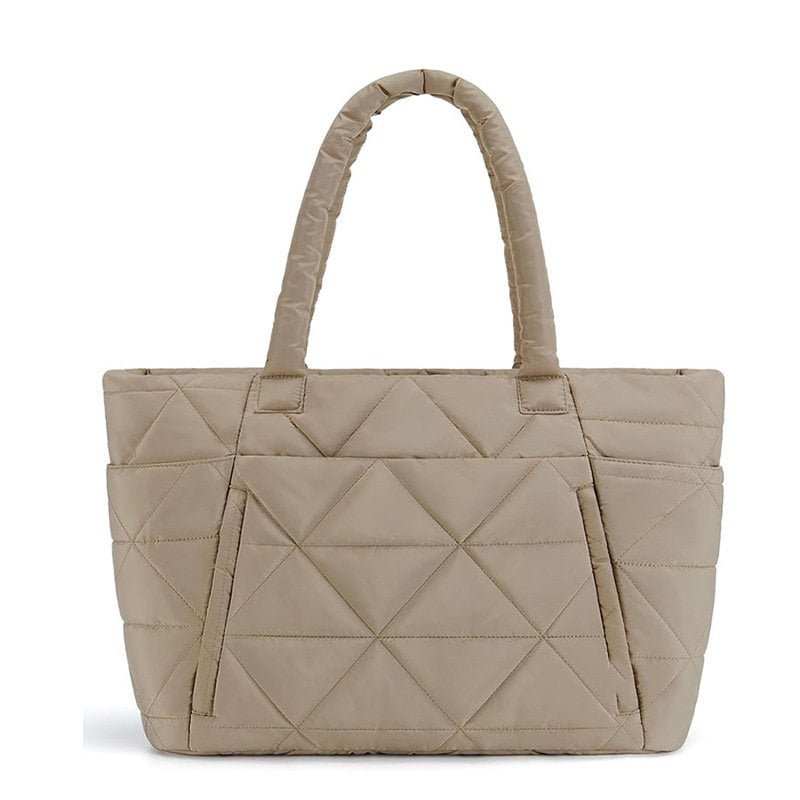 camel Diamond Puffer Tote Bag