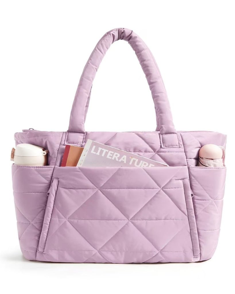 purple Diamond Puffer Tote Bag