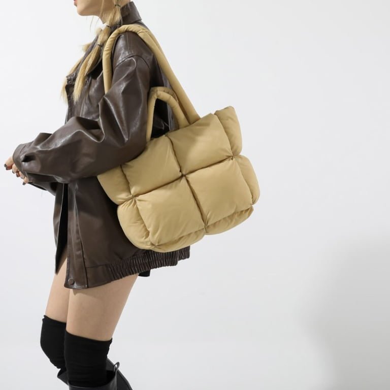 Wholesale Multicolored Grid Puffer Tote Bag With Handle