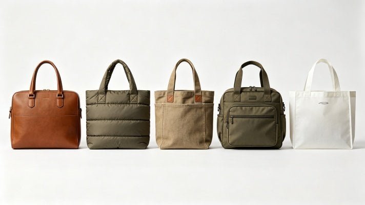 Five best-selling tote bag categories in 2026 including business tote bags, puffer tote bags, canvas tote bags, travel tote bags and promotional tote bags