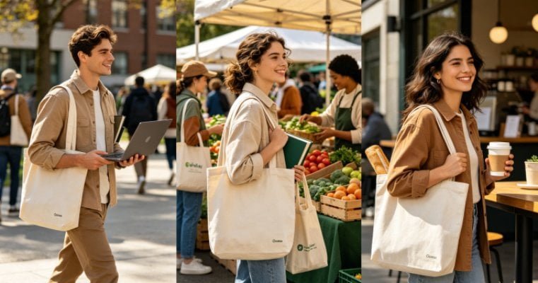 Canvas tote bag market trends in 2026 showing different consumer usage scenarios