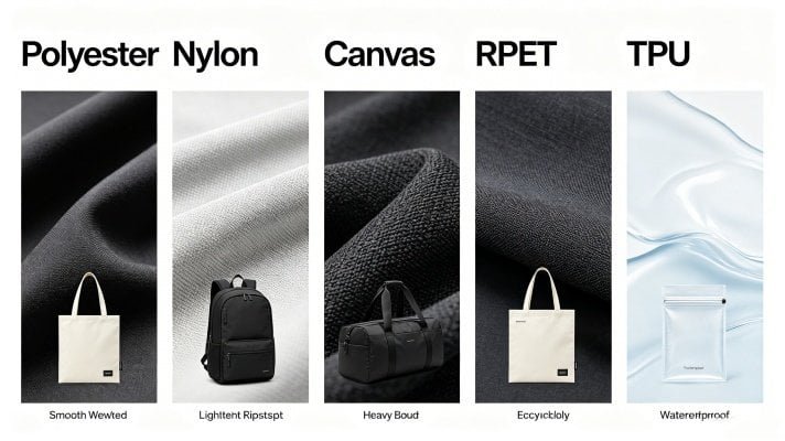 Comparison of polyester, nylon, canvas, RPET and TPU materials used for custom bags