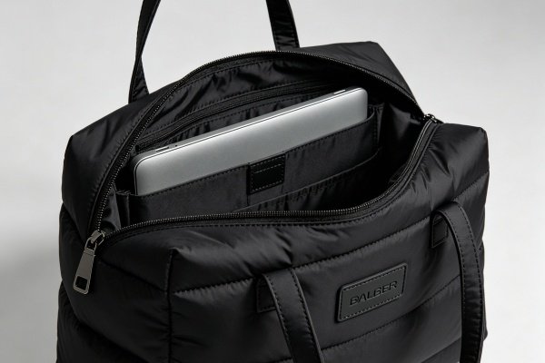 Custom private label puffer tote bag with premium hardware zipper and multi-pocket internal structure