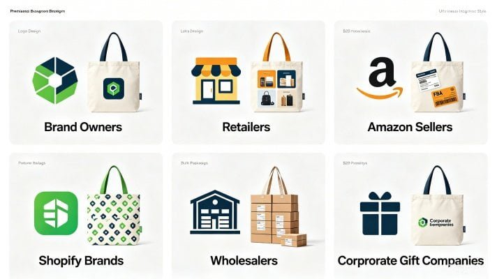 Different B2B buyer personas for custom tote bags including brands retailers wholesalers and corporate gift companies