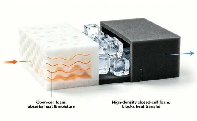 Comparison of open-cell foam and closed-cell foam insulation inside cooler bags