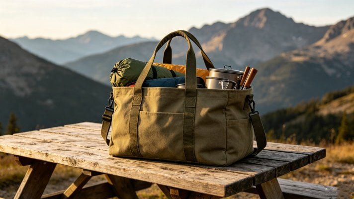 Heavy duty canvas tote bag for outdoor and utility applications
