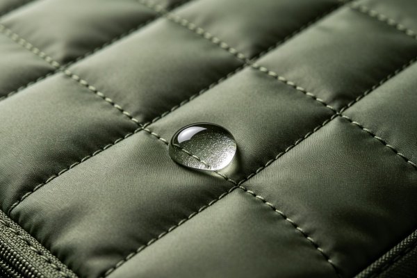 Close-up macro shot of high-density water-resistant nylon puffer bag stitching and texture