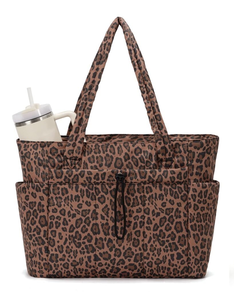 Leopard Print Puffer Tote Bag