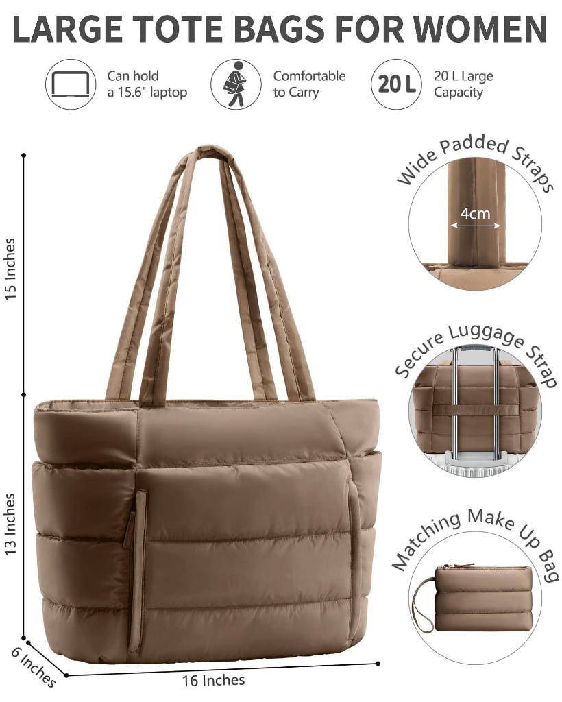 puffer bag tote size