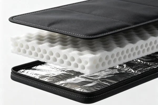 Cross-section diagram of standard three-layer insulation structure in OEM cooler bags