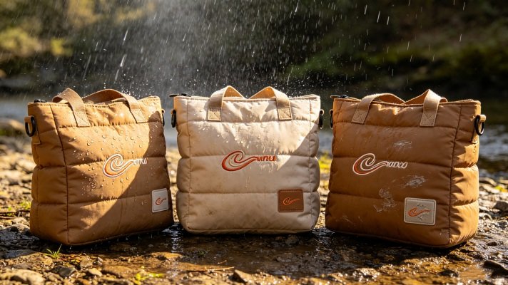 Durability test of different logo types on puffer tote bags