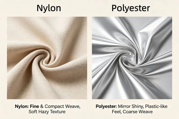 Nylon and polyester material comparison for custom puffer tote bags