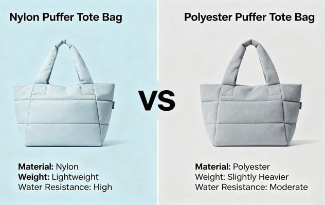 Nylon vs polyester custom puffer tote bags material comparison guide