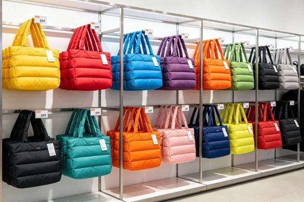 Polyester puffer tote bags for high-volume retail and promotional programs