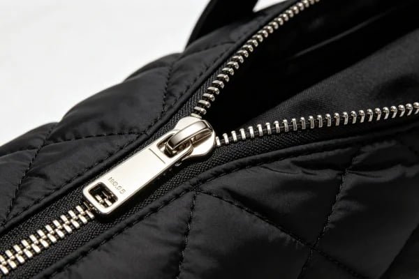 Premium No.5 anti-snag zipper construction on a custom puffer tote bag