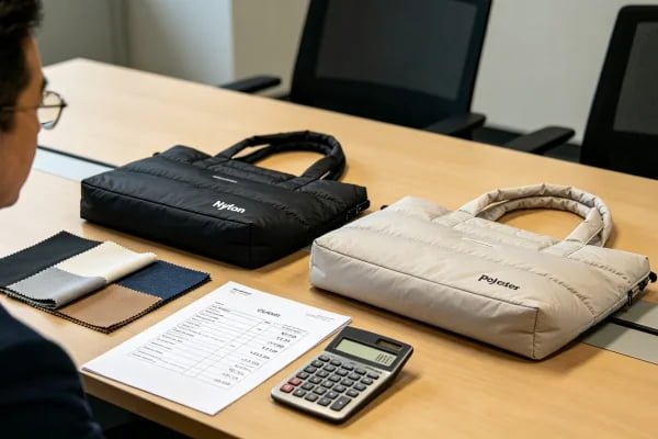 Wholesale cost comparison between nylon and polyester puffer tote bags