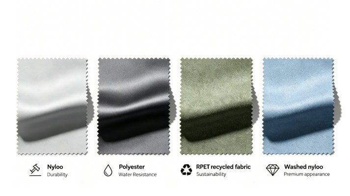 Comparison of nylon, polyester, RPET and washed nylon materials for puffer tote bags