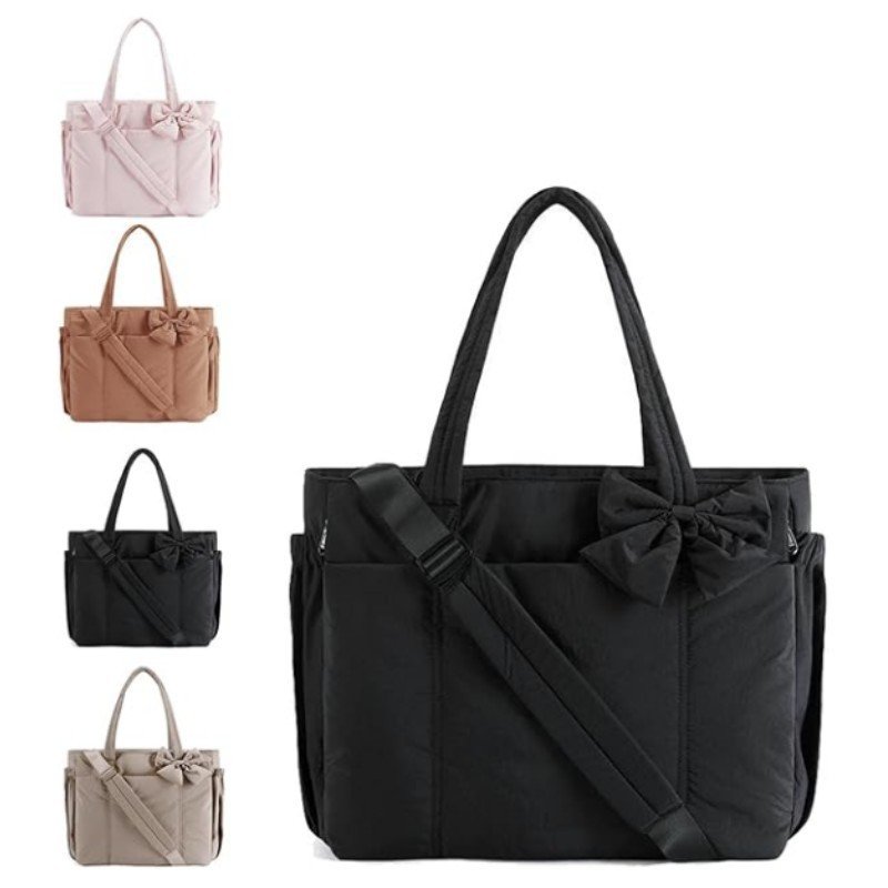 black puffy tote bag