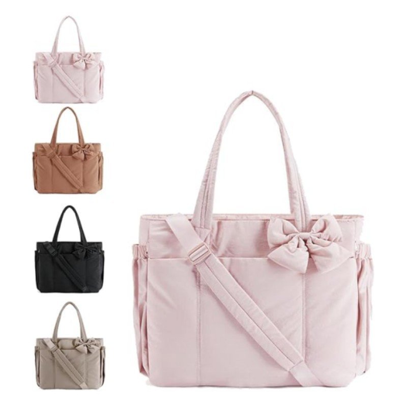 pink puffy tote bag