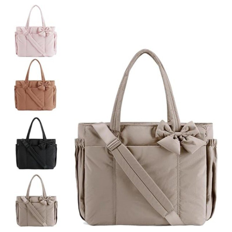 camel puffy tote bag