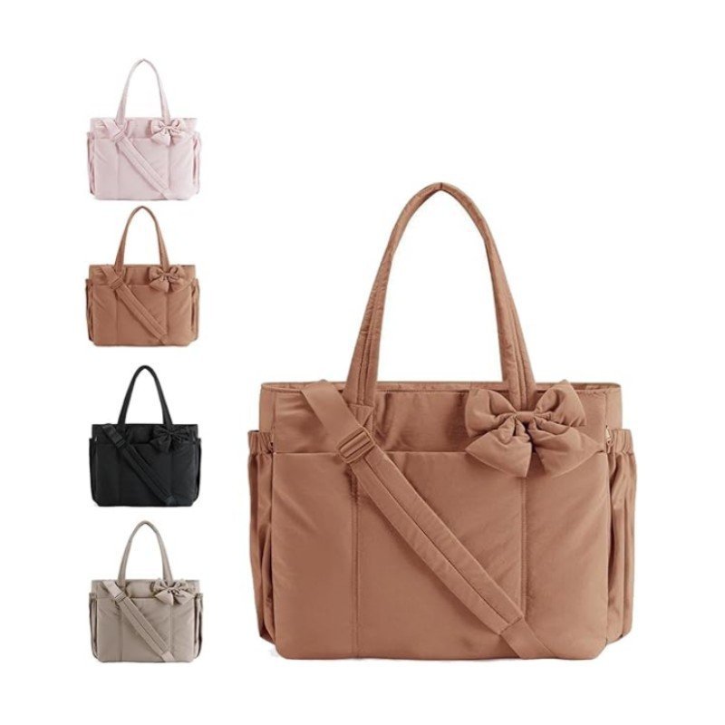 brown puffy tote bag
