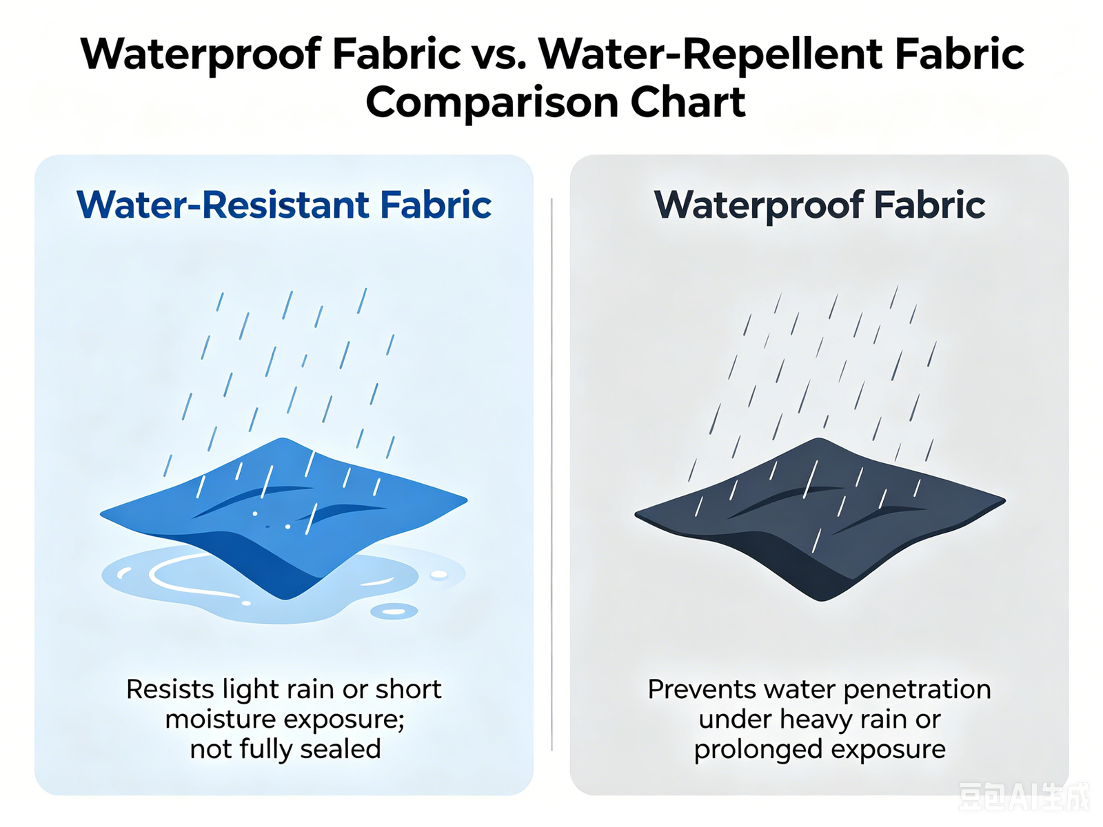 Comparison chart of waterproof fabric and water-repellent fabric