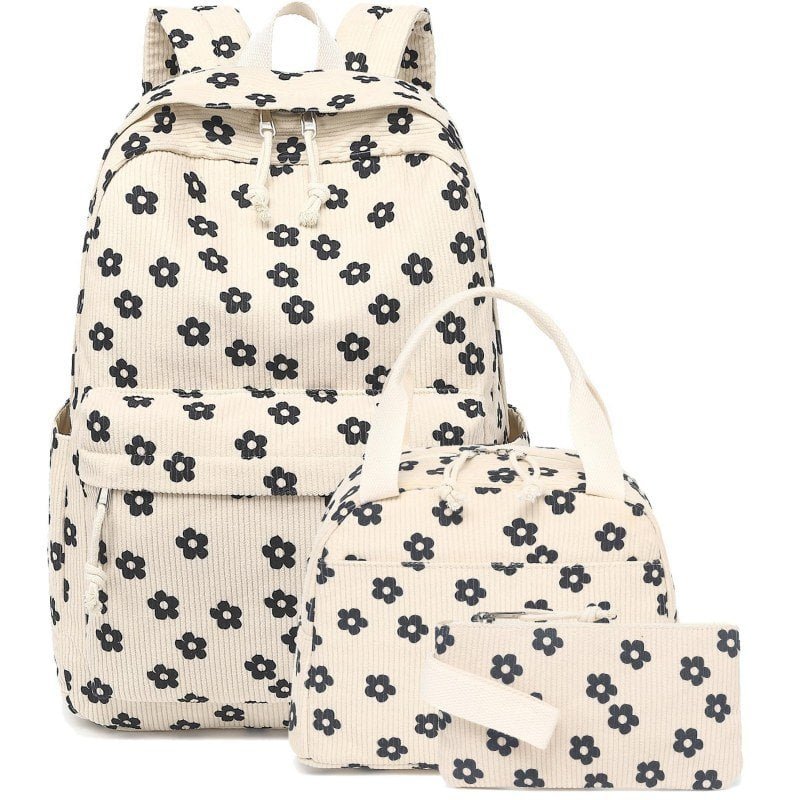 flower kids corduroy school backpack for primary student wholesale
