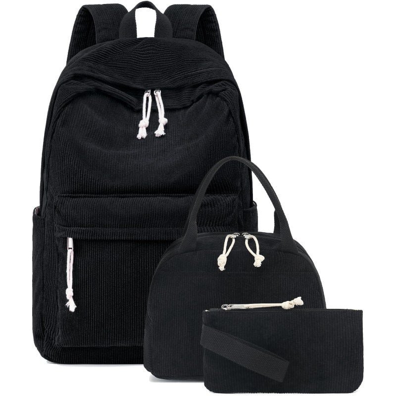 black large capacity corduroy travel backpack multi pockets
