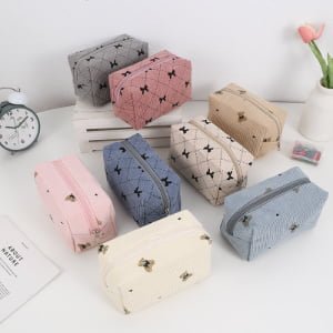 custom logo corduroy cosmetic bag OEM ODM bulk supplier