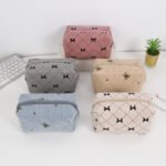 bulk embroidered corduroy cosmetic bag with custom brand label