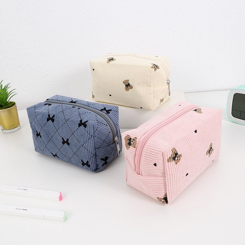 BSCI certified corduroy cosmetic bag mass production factory