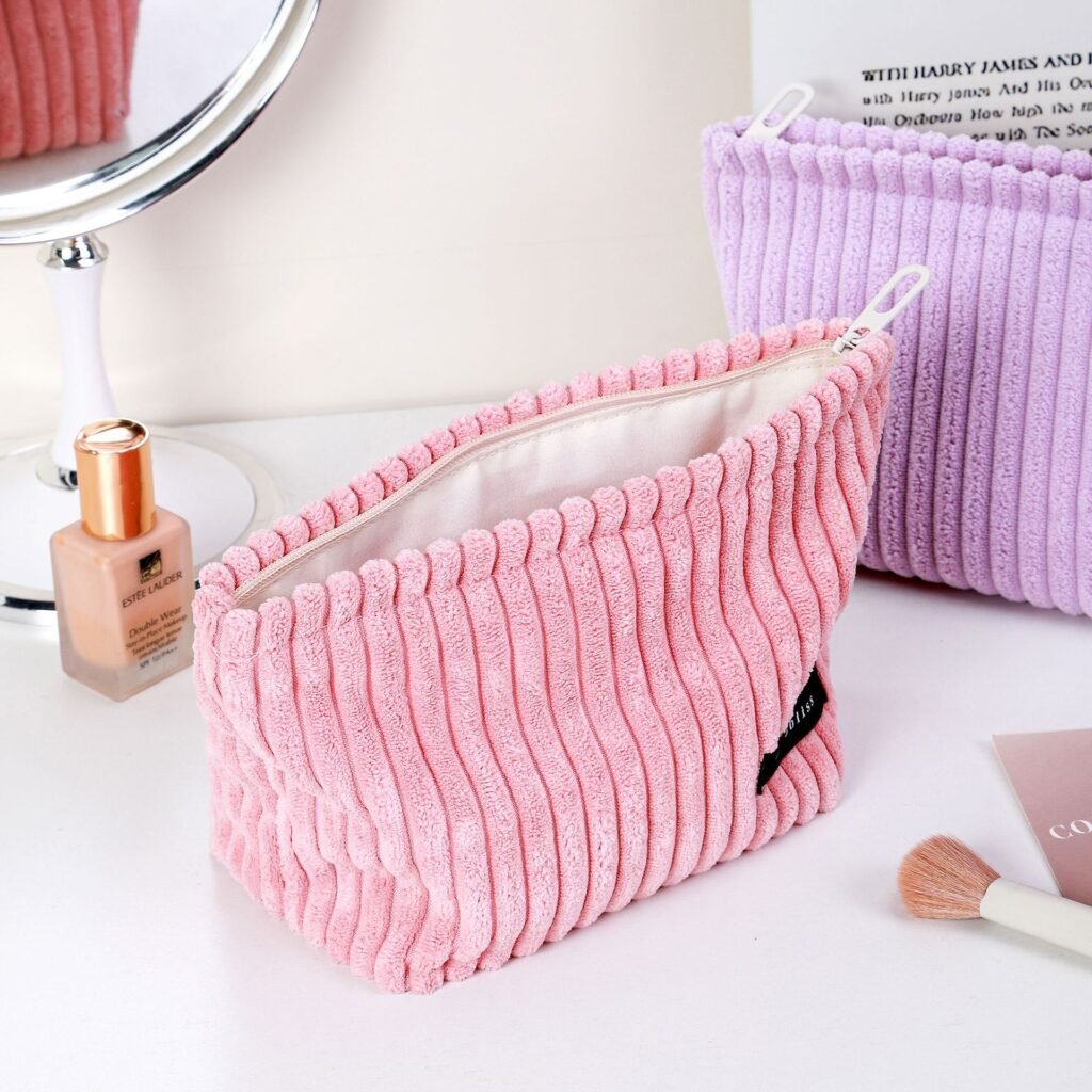 Custom embroidery corduroy makeup bag bulk order