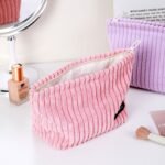 Custom embroidery corduroy makeup bag bulk order