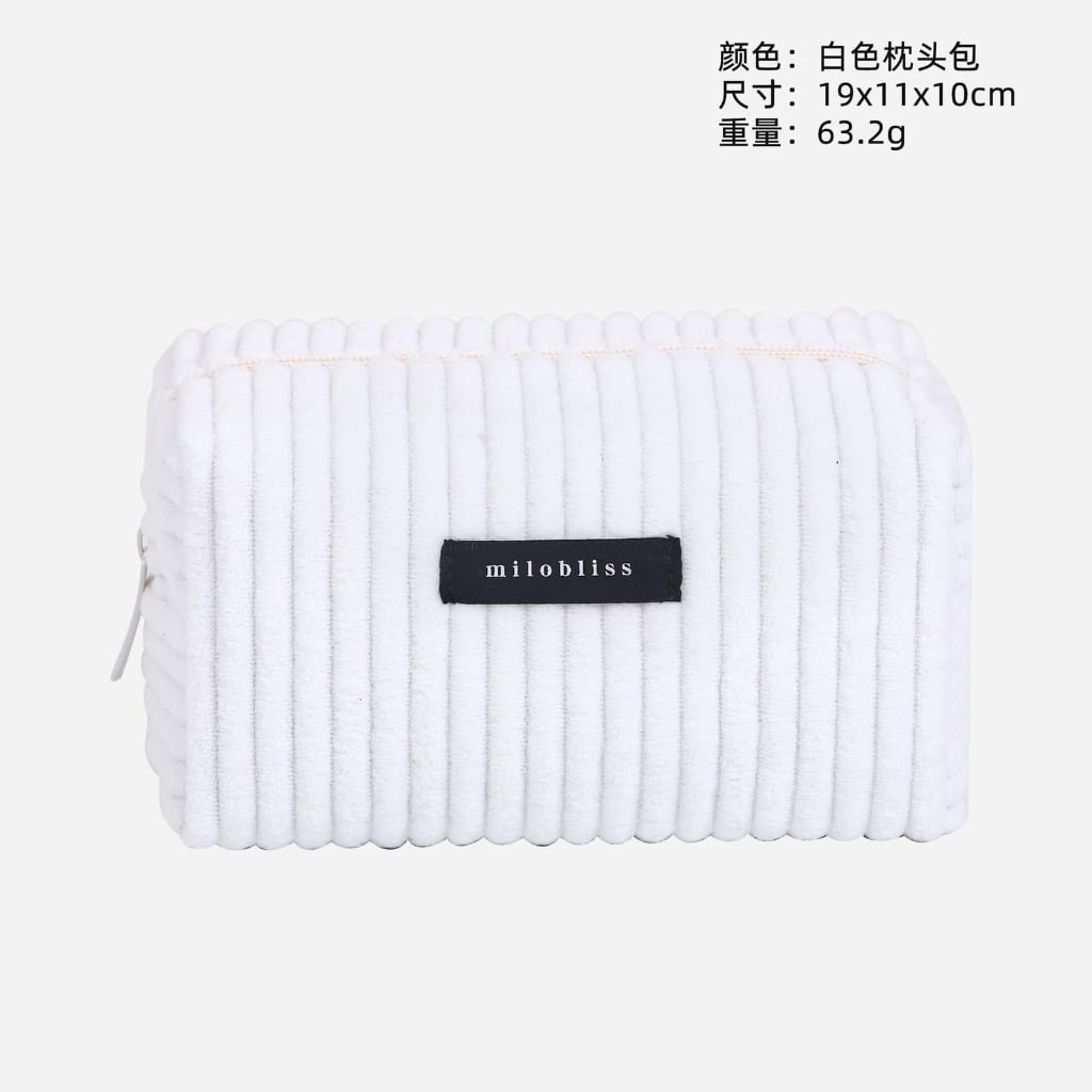 white Thick wide wale corduroy makeup pouch bulk