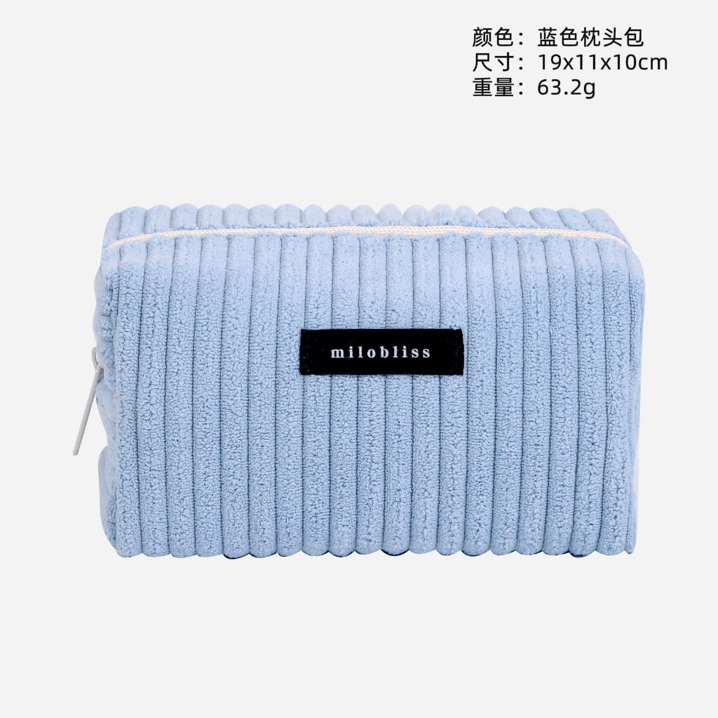 blue Solid plain corduroy cosmetic bag blank for printing