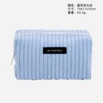 blue Solid plain corduroy cosmetic bag blank for printing