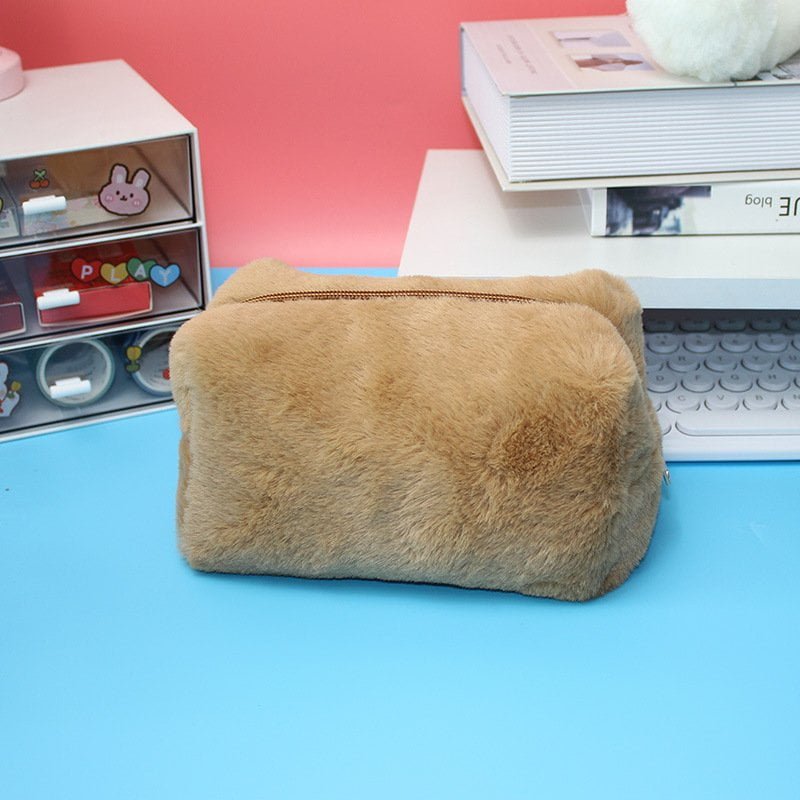 Lightweight macaron sherpa plush makeup bag women travel cosmetic bag