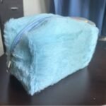 blue Custom logo macaron fluffy cosmetic pouch