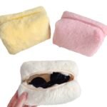 Bulk macaron pastel plush makeup bag daily cosmetic storage for boutique retail shop