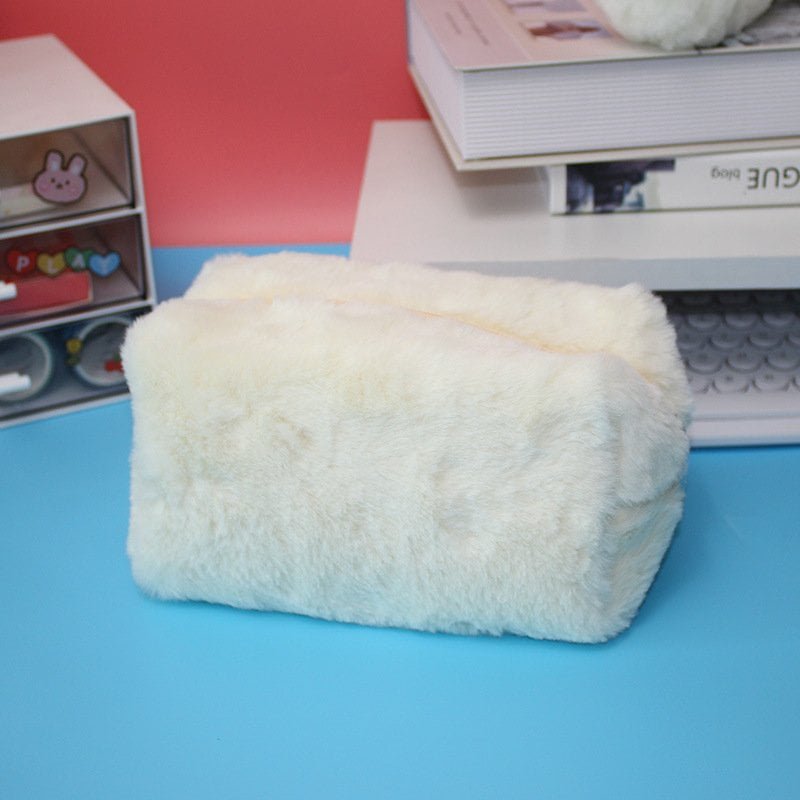 white Multi-color macaron quilted plush makeup bag soft fuzzy cosmetic organizer private label wholesale