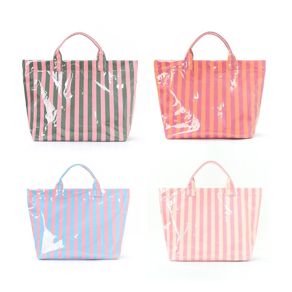 wholesale custom logo PVC striped tote bag manufacturer