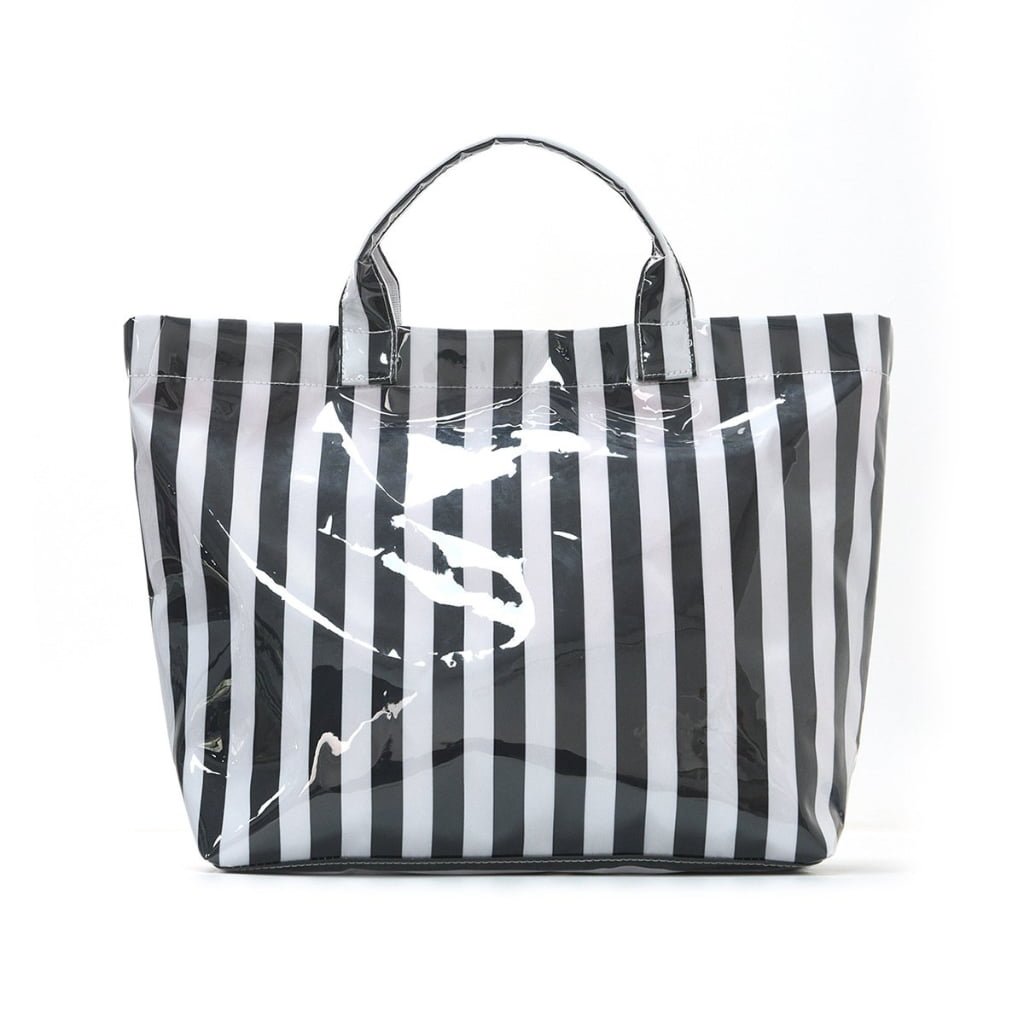 black and white promotional branded striped PVC tote bag bulk for corporate giveaway gifts